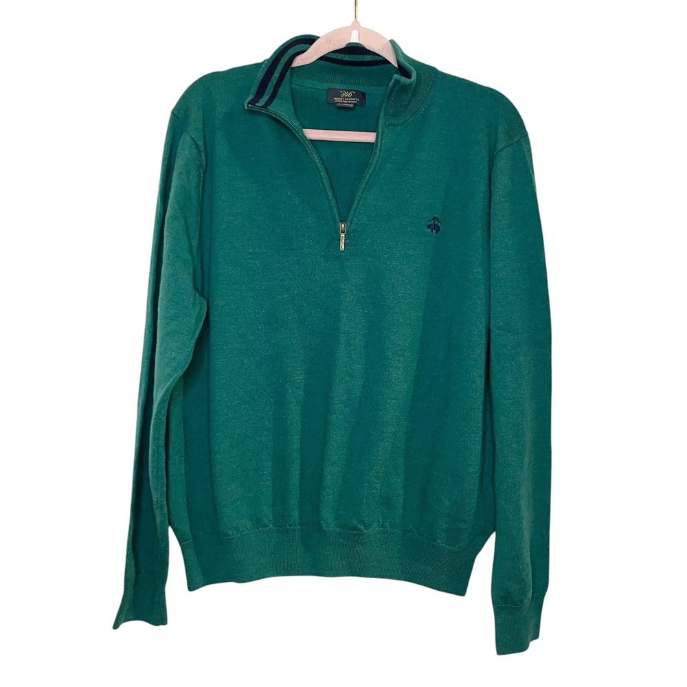 Brooks Brothers 346 Sweater Mens XL Green 100% Extra Fine Merino Wool 1/4 Zip - Picture 1 of 5